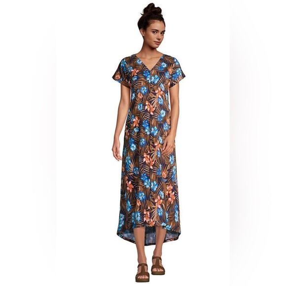 Lands' End Dresses & Skirts - Lands' End Women's Crinkle Knit Short Sleeve High Low Midi Dress- 1x